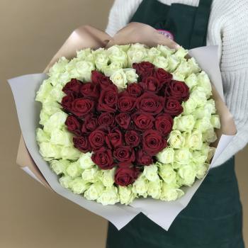 Букет 101 роза (Кения) в виде Сердца
